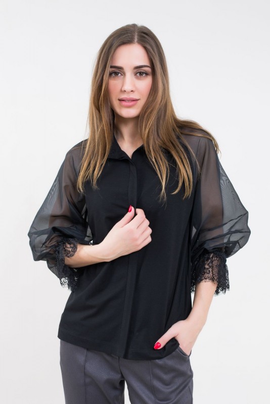 Трикотажная блуза с рукавами из органзы